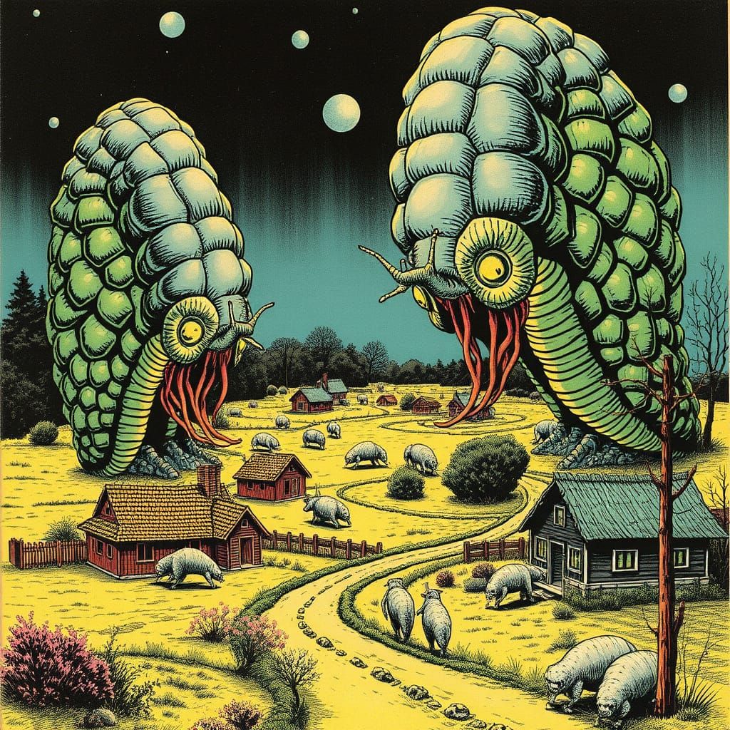 Cybernetic Horror Invasion in Retro Pulp Comic Style