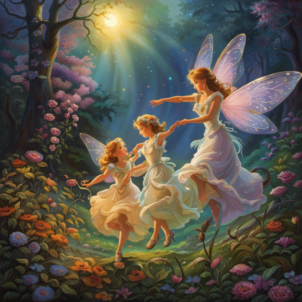 Moonlit Faerie Dance: Detailed Matte Painting