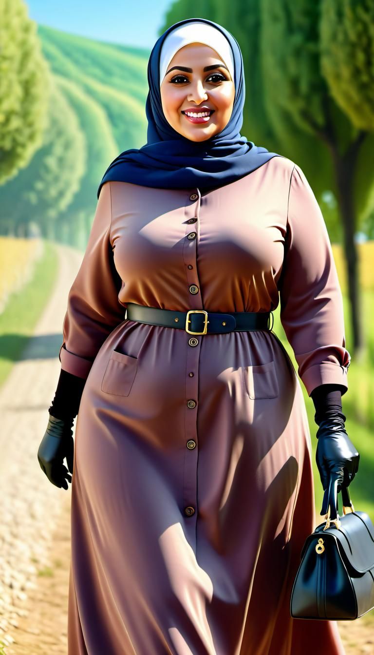 Confident Woman in Hijab Walking Through Countryside