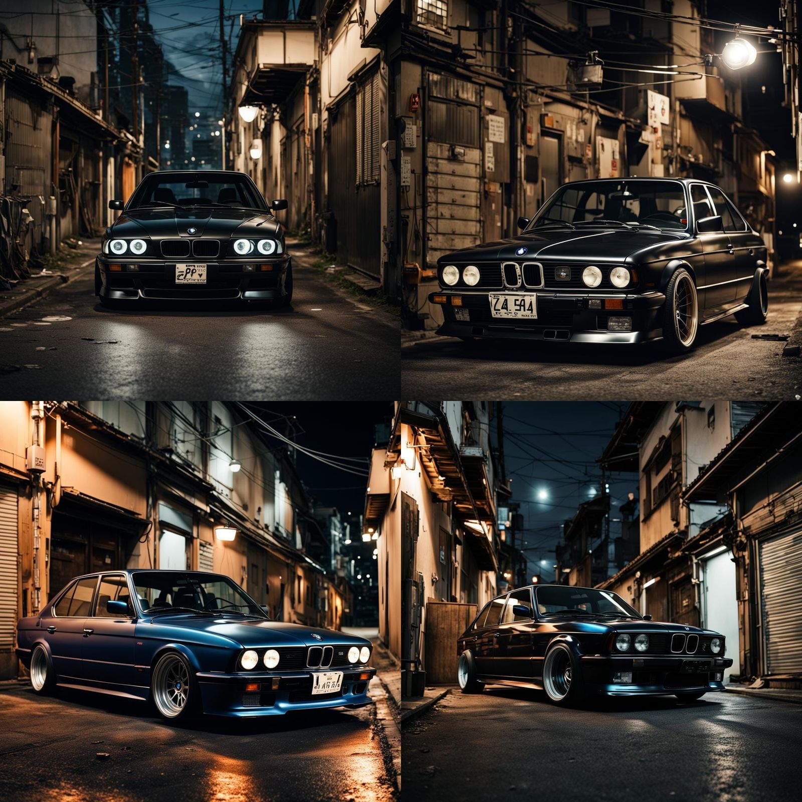 Hyperreal BMW M5 in Japanese Alley at Night