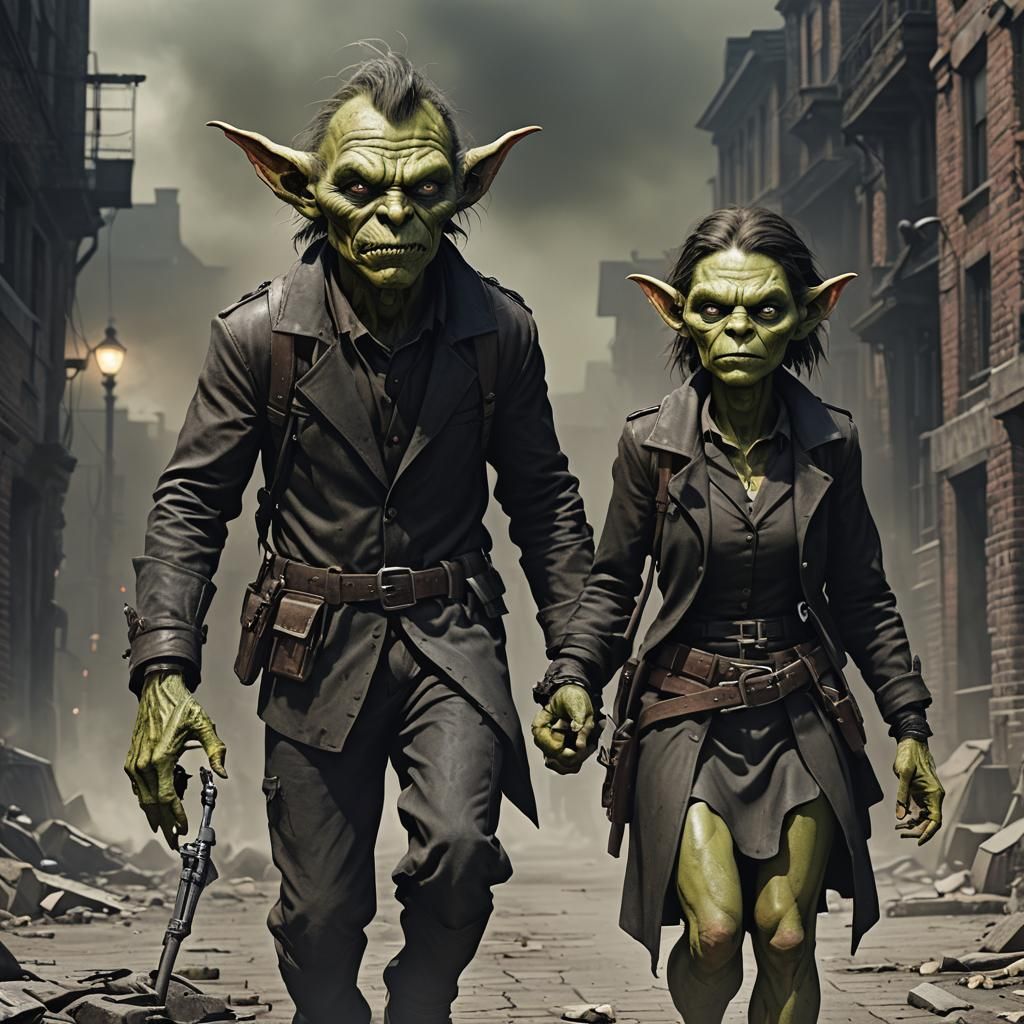 Goblin Couple in Crime Noir Matte Painting