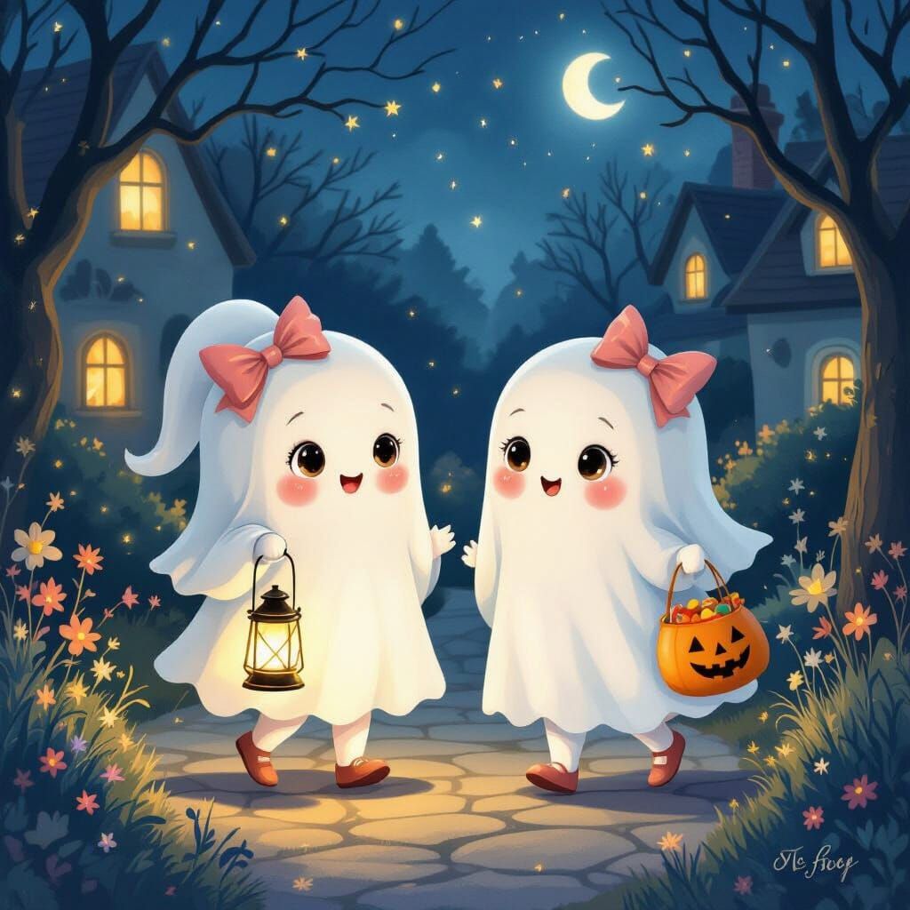 Two Ghost Girls Explore a Magical Fairy Neighborhood at Nigh...