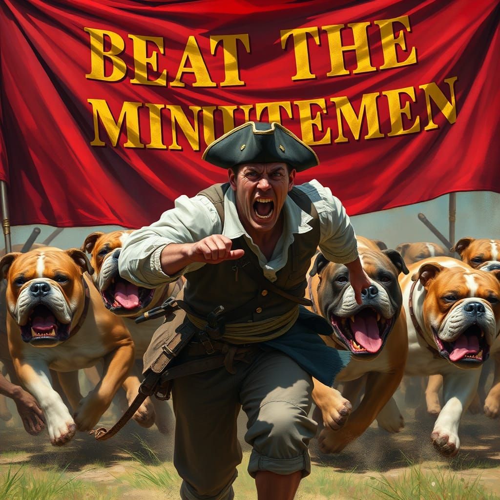 Minuteman Pursued by Bulldogs in Hyperrealistic Style