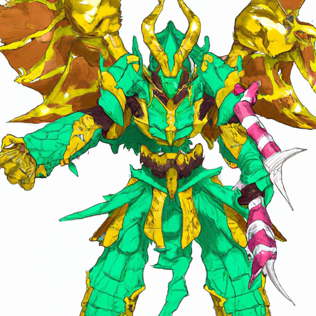 Giant Green and Gold Digimon in Anime Style