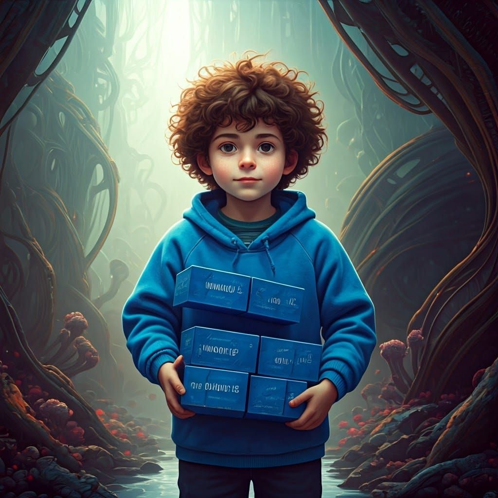 Boy with Blue Boxes: Fantastical Artstation Concept