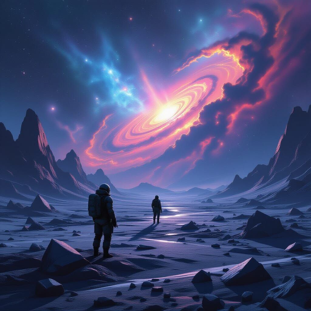 Soldier on Alien Planet with Pulsing Crystal Structures