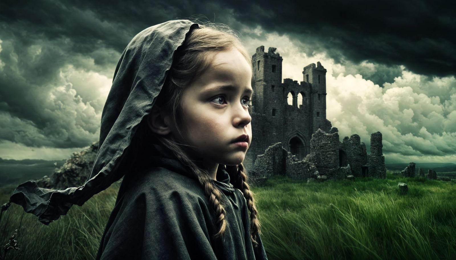 Sinister Storm Approaches Little Girl in Wasteland