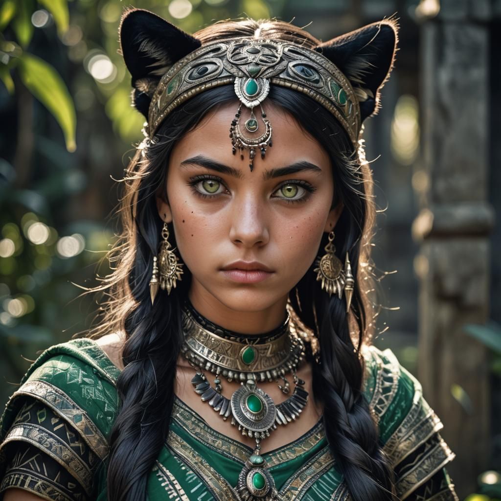 Hyperrealistic Portrait of Girl with Panther Ears