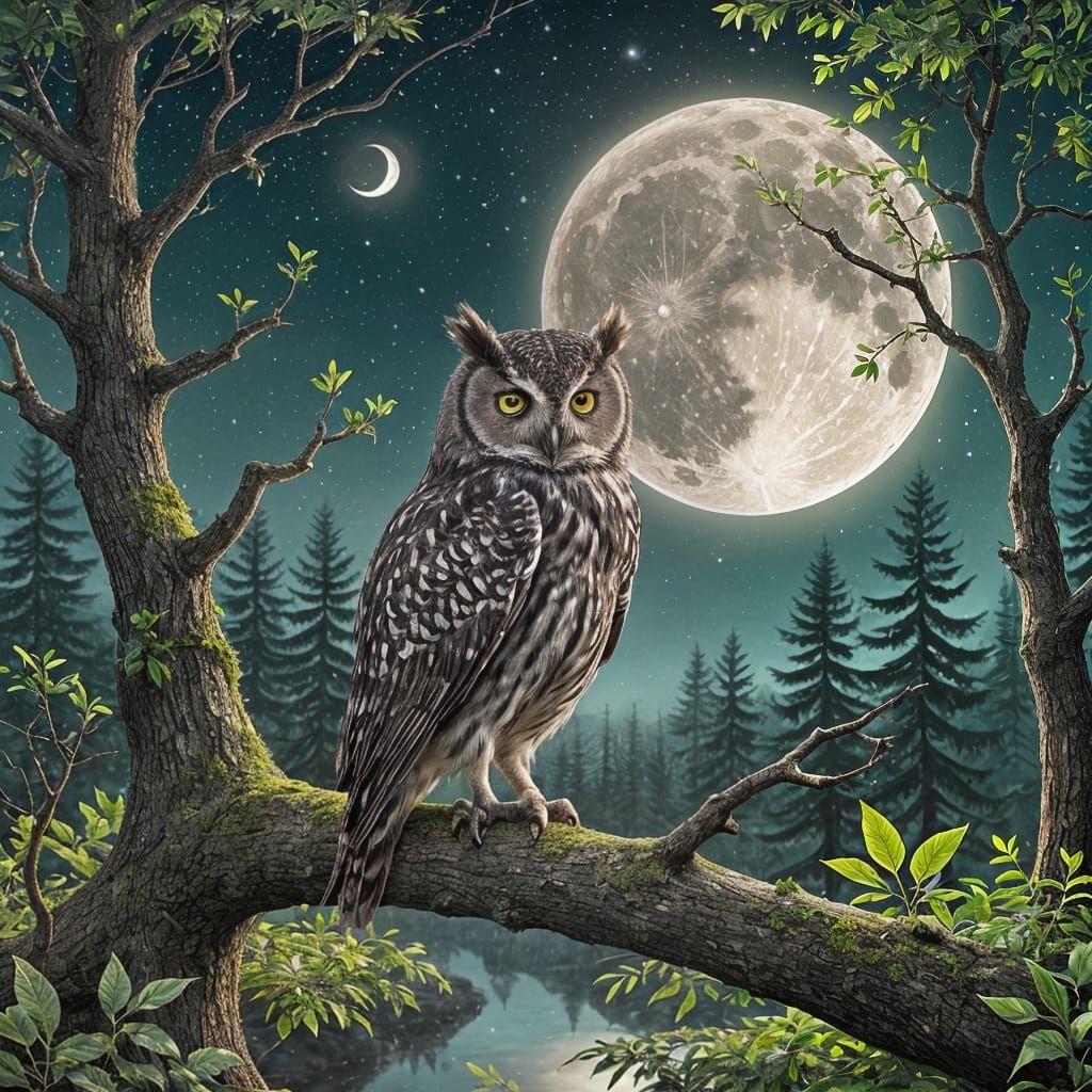 Moonlit Forest Sanctuary in Whimsical Watercolor Style