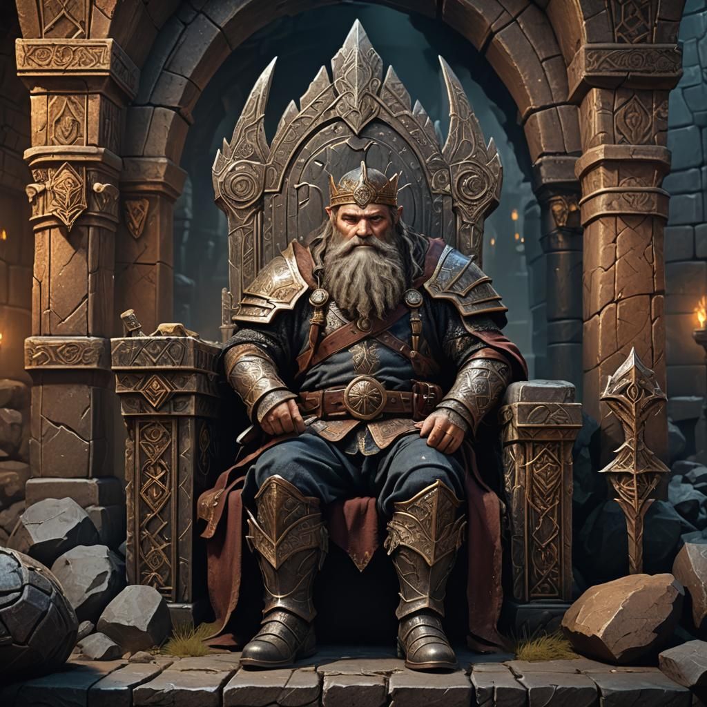 Bored Dwarven King on His Throne
