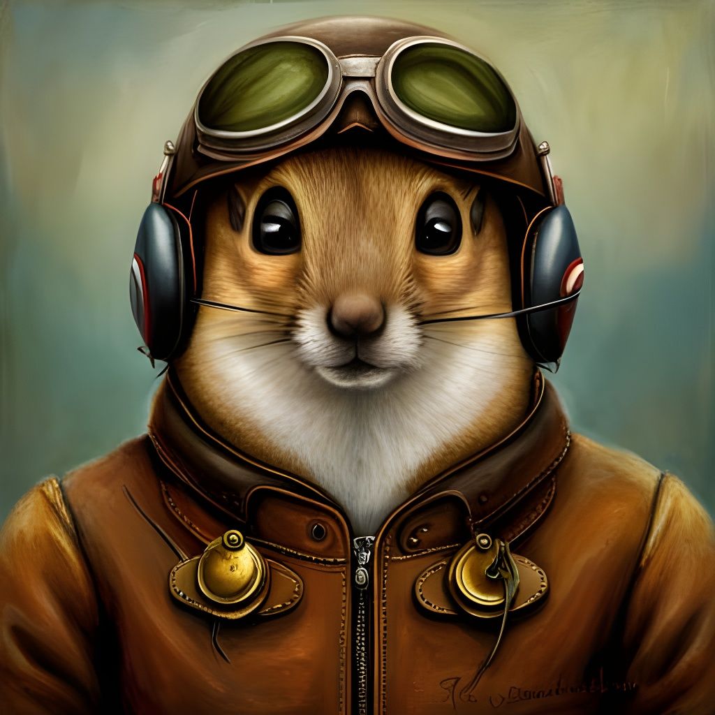Whimsical Squirrel WWI Flying Ace Portrait