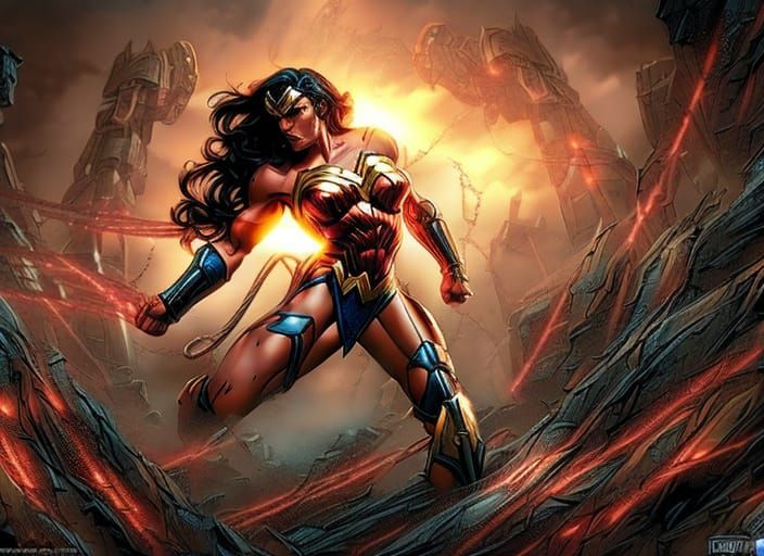 Wonder Woman in Apocalyptic Comic Art Style