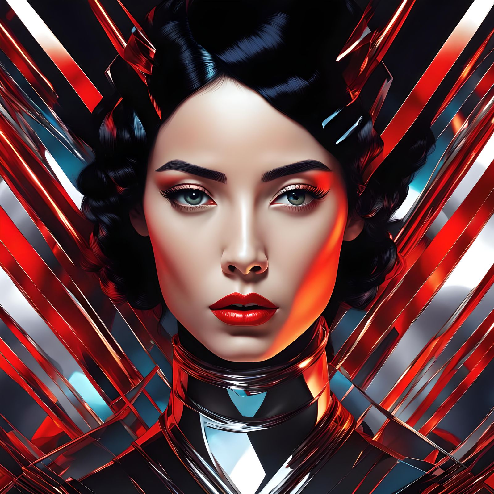 Exotic Woman with Red Lightning in Art Deco Style