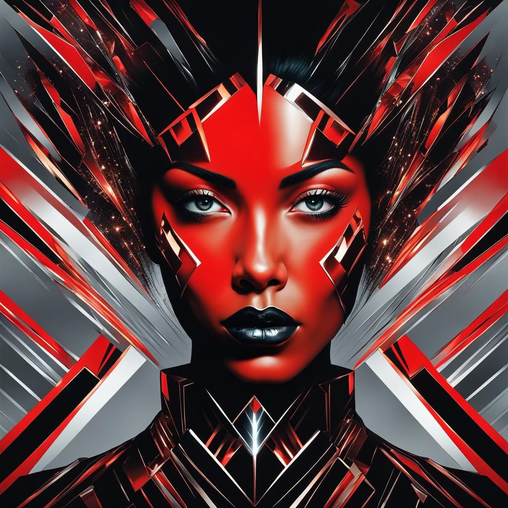 Elegant Woman with Black Hair in Art Deco Style