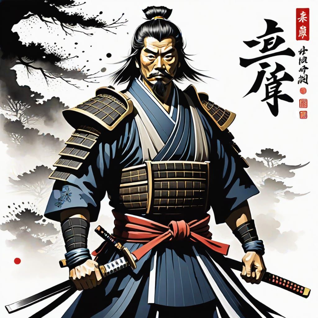 Japanese style digital illustration of a Samurai. intricate ...