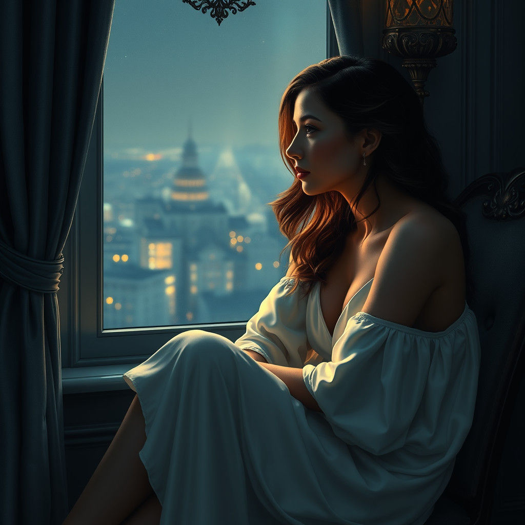 Melancholic Woman in Art Nouveau Room