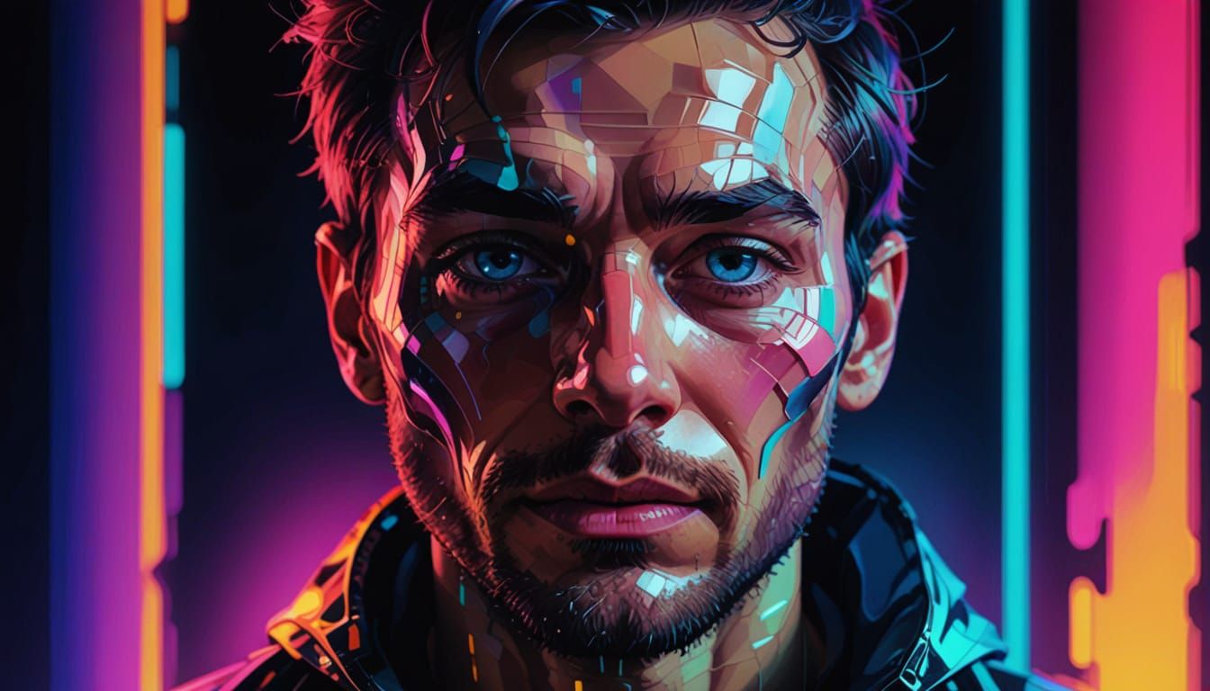 Glitch Portrait of a Friendly Man With Distorted Features