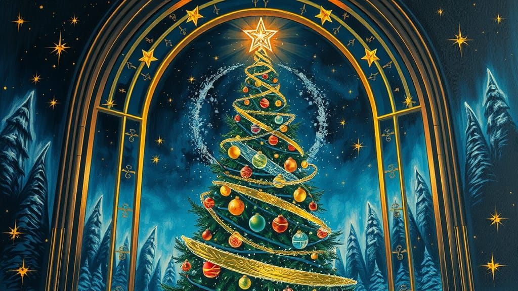 Stunning Stained Glass Christmas Scene in Whimsical, Dreamli...