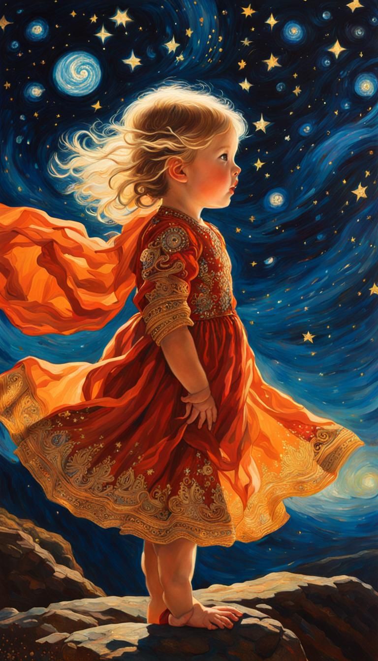 Toddler Princess Awestruck by Starry Night Sky