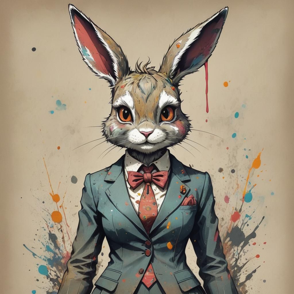 Anthropomorphic Bunnygirl in Vintage Suit Digital Painting
