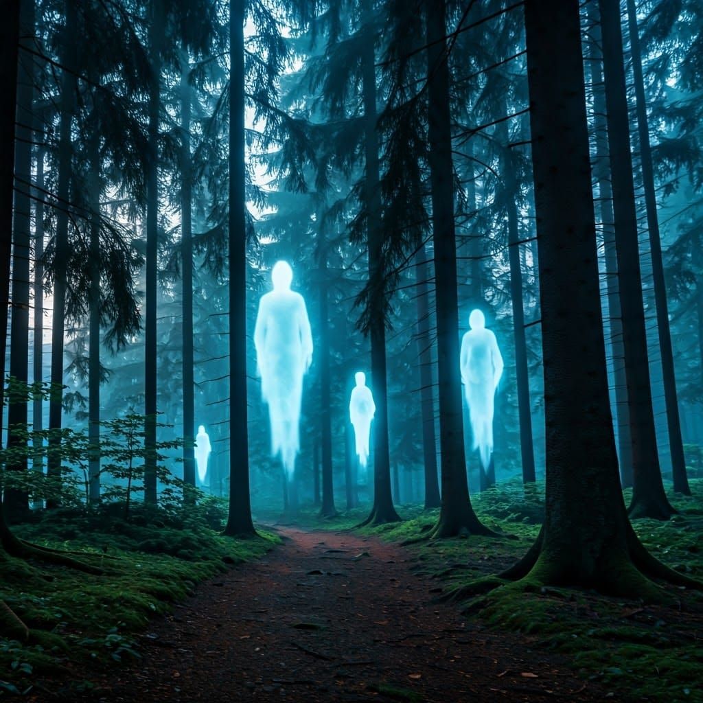Ethereal Spirits in Twilight Forest, Surreal
