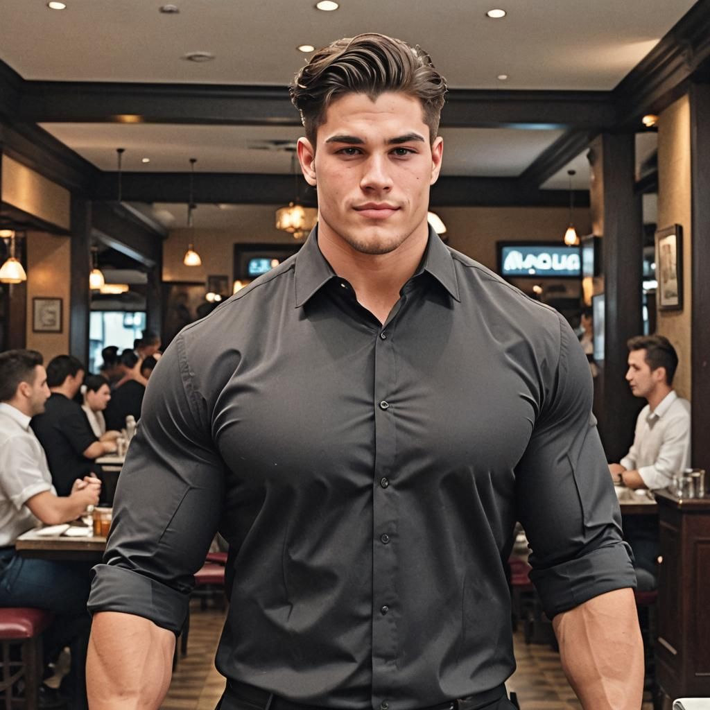 Muscular Waiter in a Fancy Restaurant