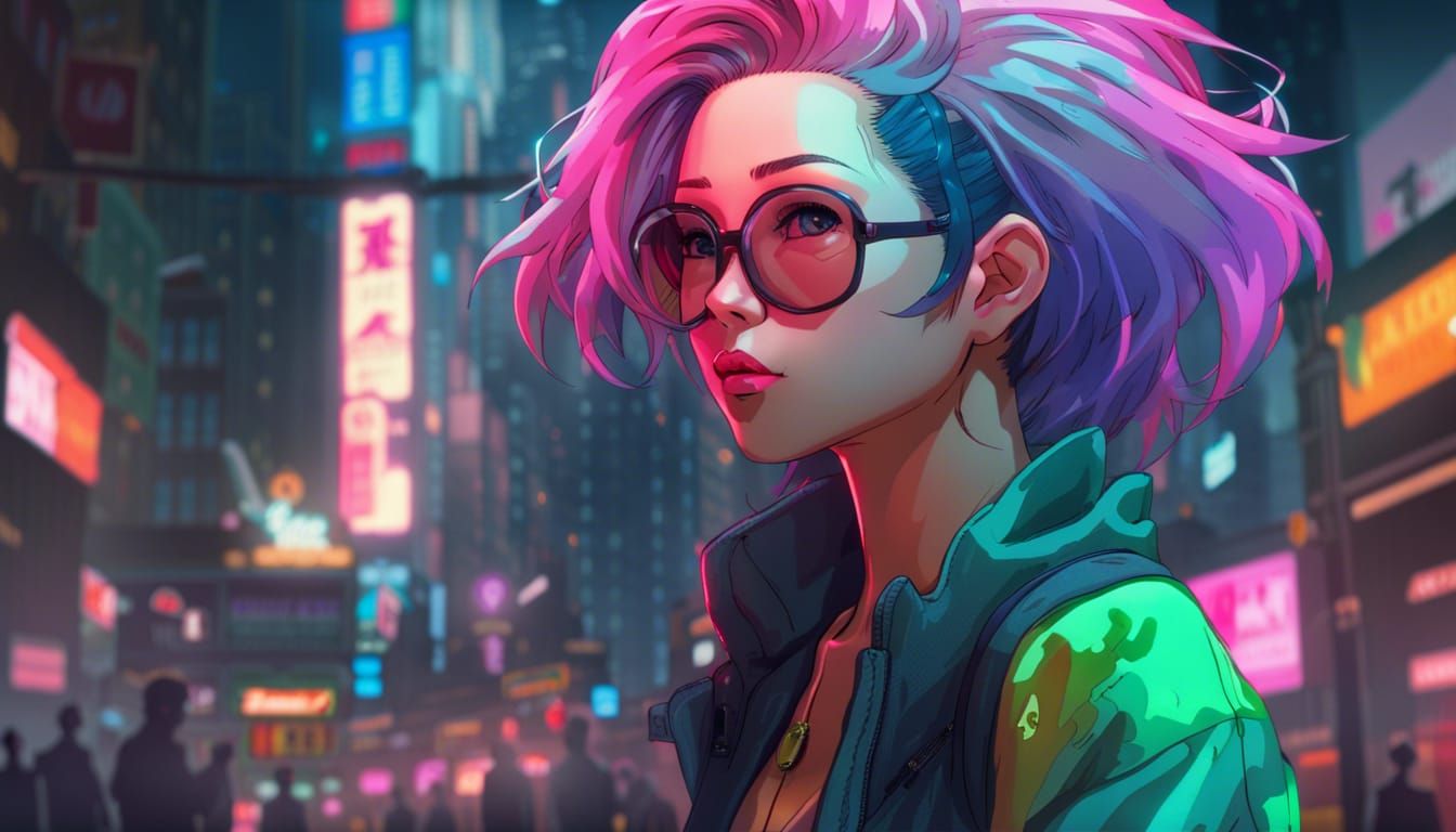 Android Woman in Mega City: Manga Style