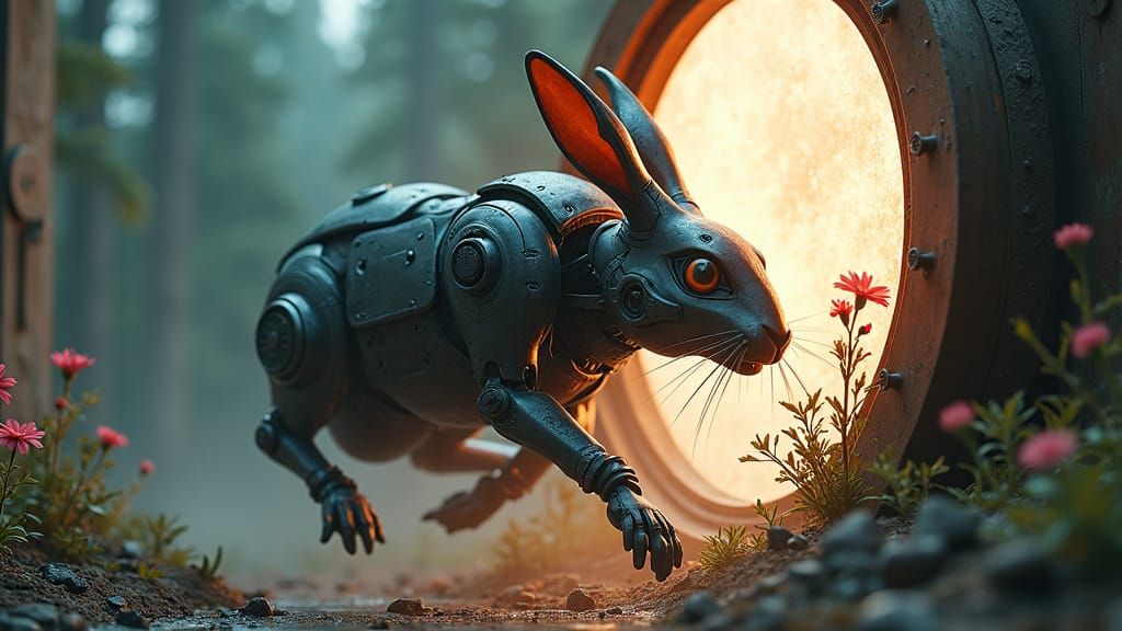 Cybernetic Rabbit Robot Jumps Between Worlds