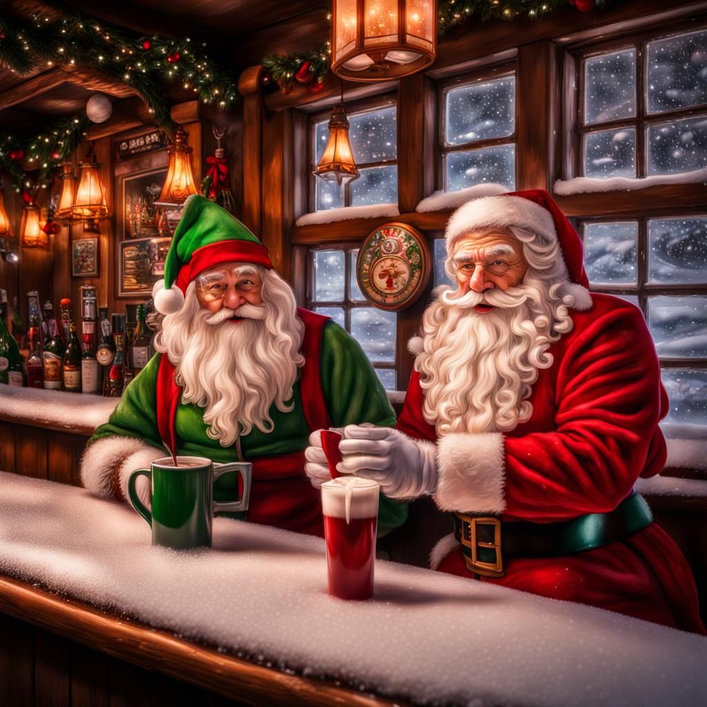 Santa and Elf at North Pole Bar