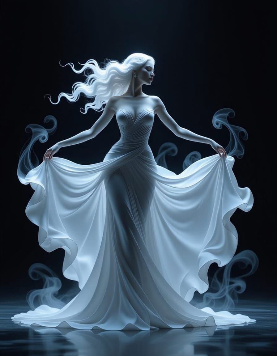 Ethereal Smoke Woman in Surreal Dance Pose