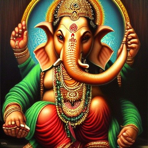 Ganesha Oil Painting in Realistic Style