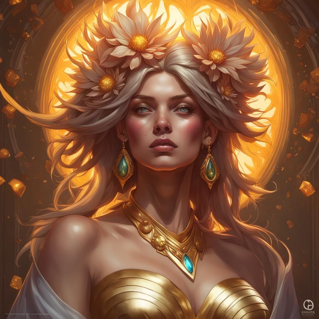 Carlina Acanthifolia Portrait with Gold, Art Nouveau Style