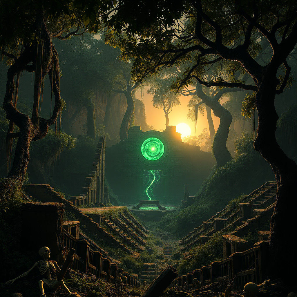 Mysterious Jungle Ruins with Eerie Glow