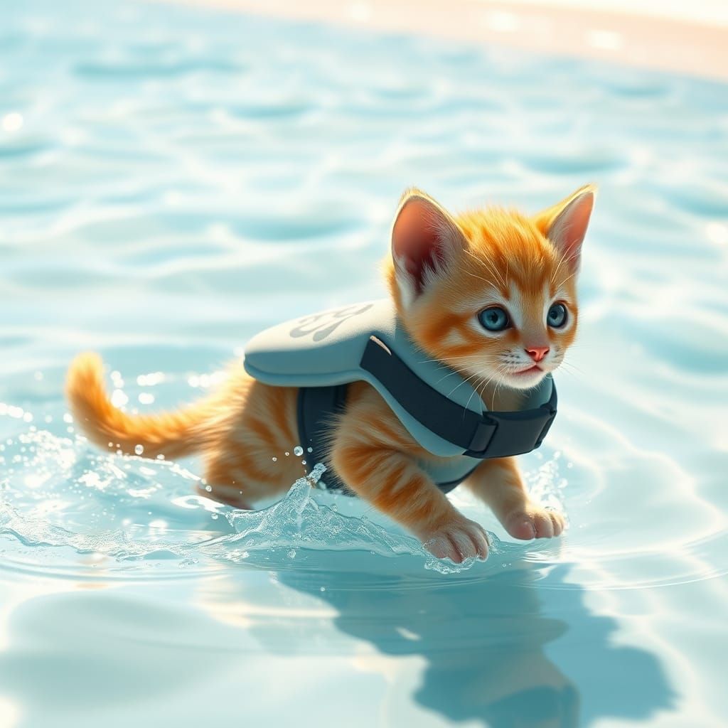 Golden Kitten's Beach Day: 3D Anime Style