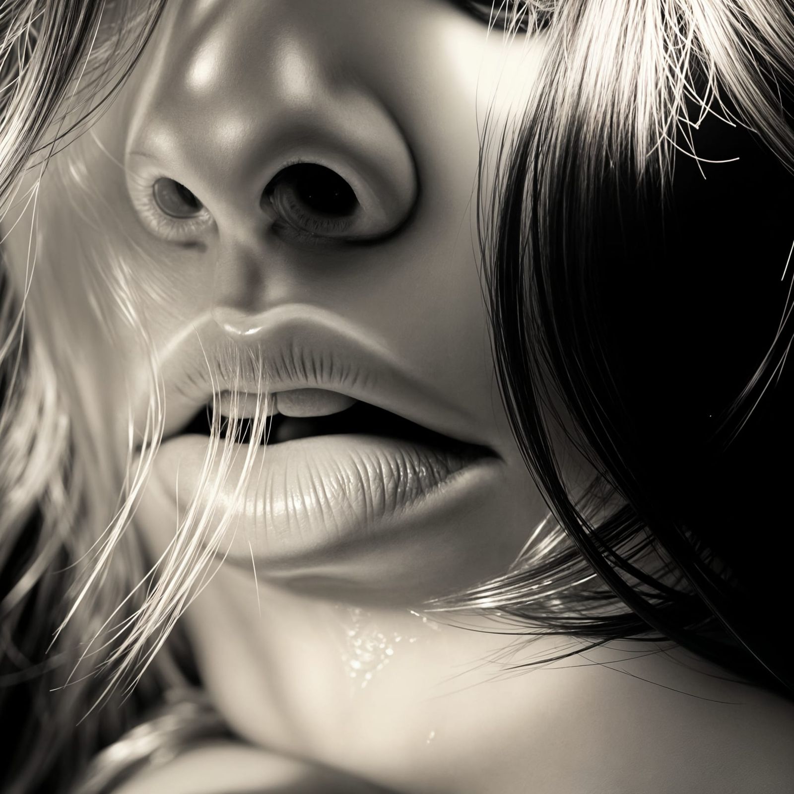 Sepia Portrait of Woman with Blonde Hair and Noir Lighting