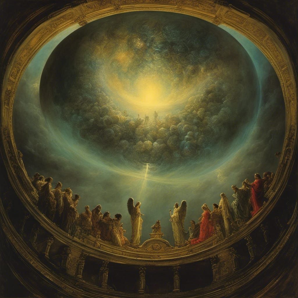 Angels Ascending: Iridescent Dome in Beksiński Style