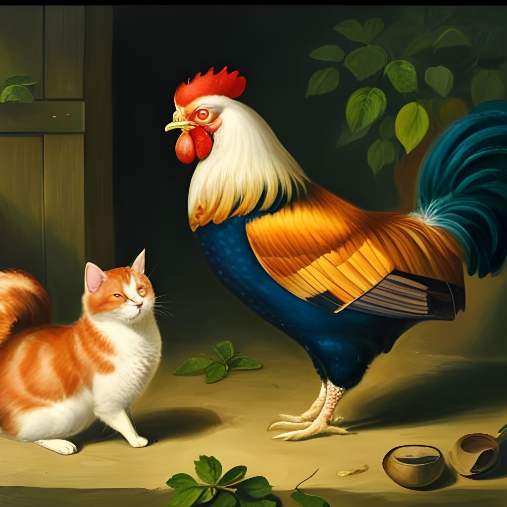 Rooster and Cat Image Generated by AI