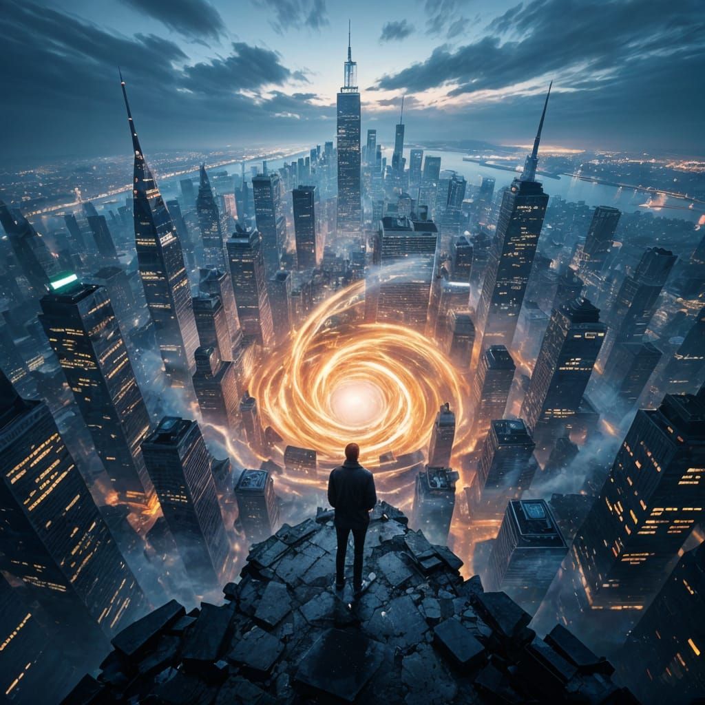Swirling Vortex Engulfs Futuristic Cityscape