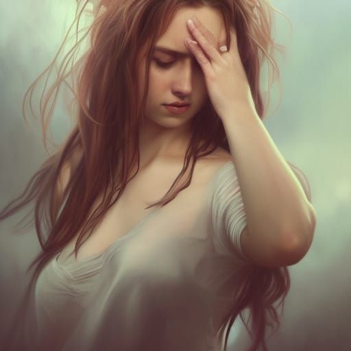 Sad English Woman Portrait in Art Nouveau Style