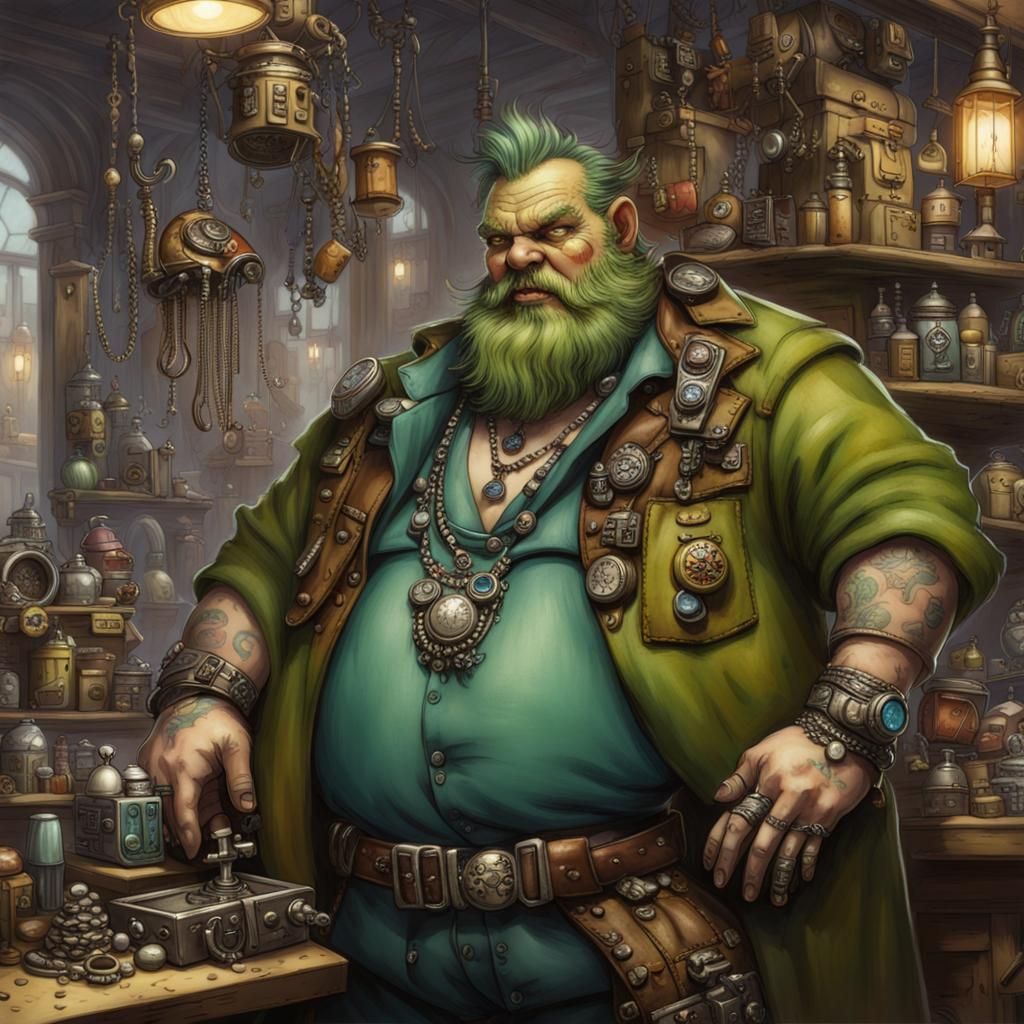 Ork Jewelry Merchant in Cyberpunk City