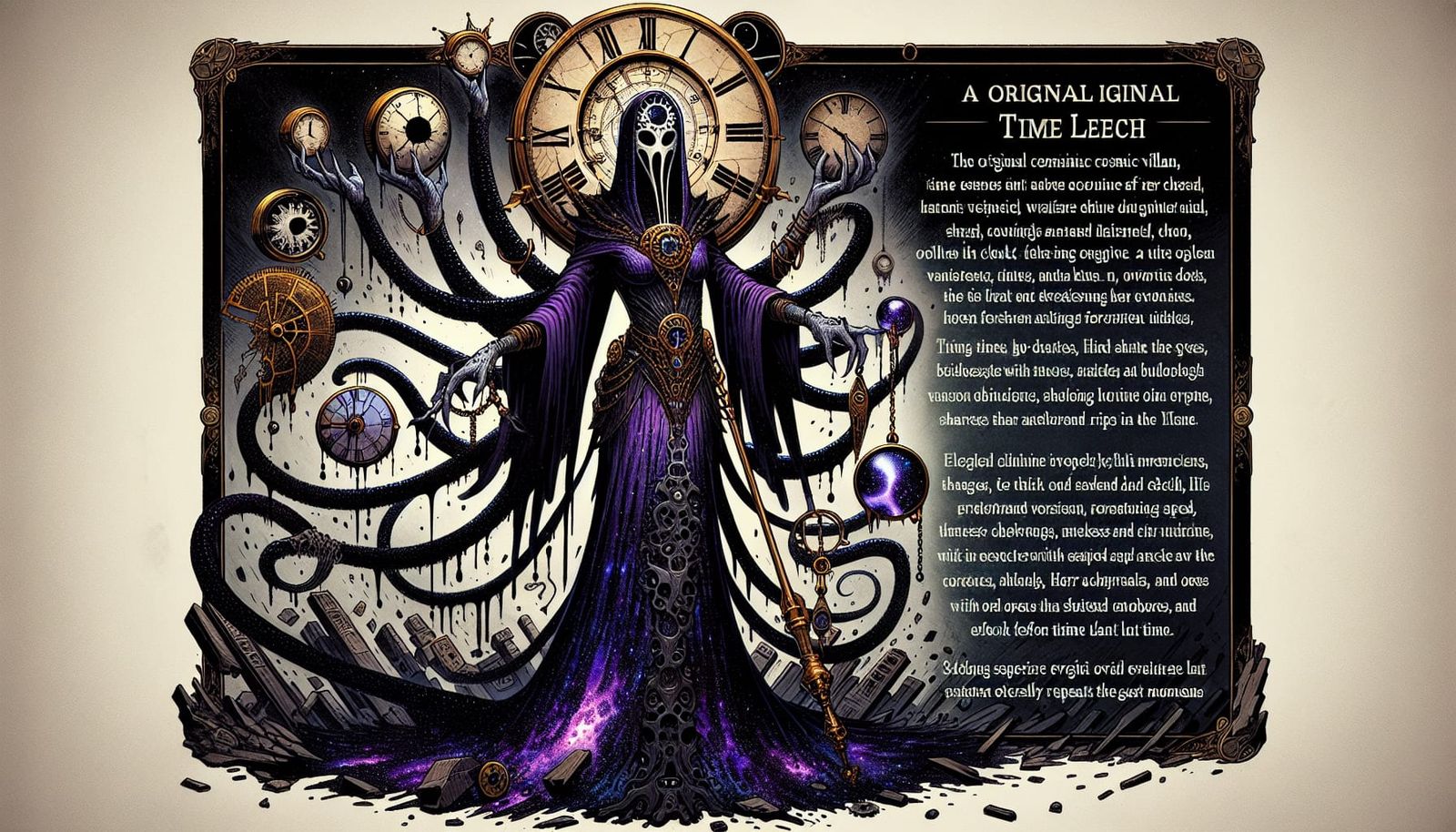 Gothic Time Leech: Cosmic Villain in Decaying City