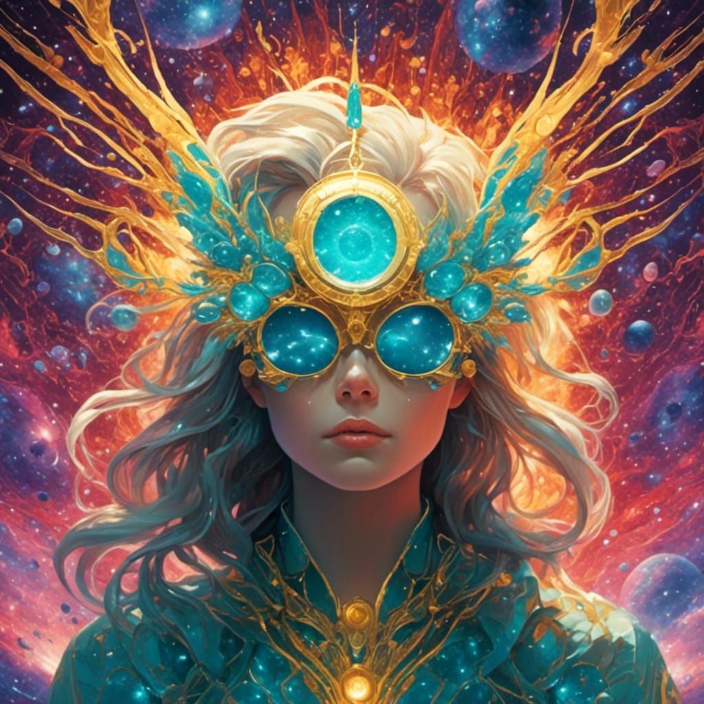 Cosmic Woman with Golden Crown and Dark Wings