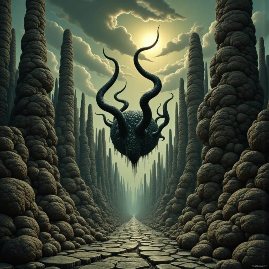 Distorted Realities in Dark Cyberpunk Landscape