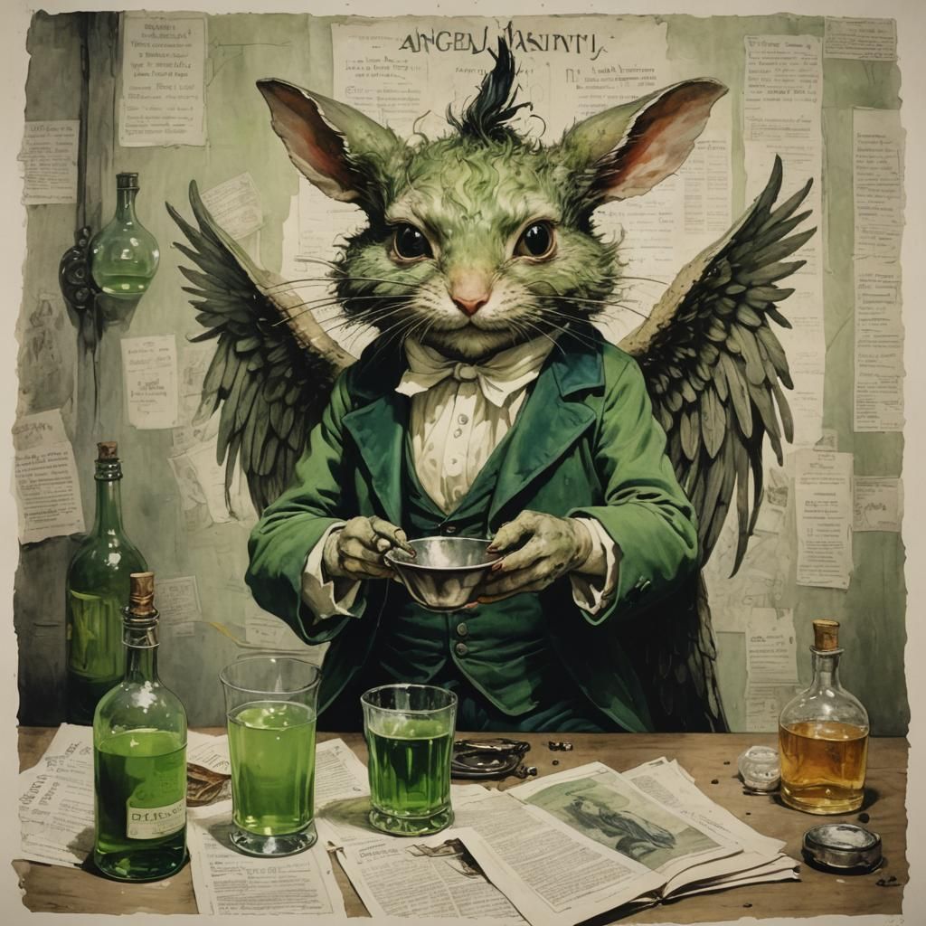 Angel of Insanity Sipping Absinthe in Potter Style