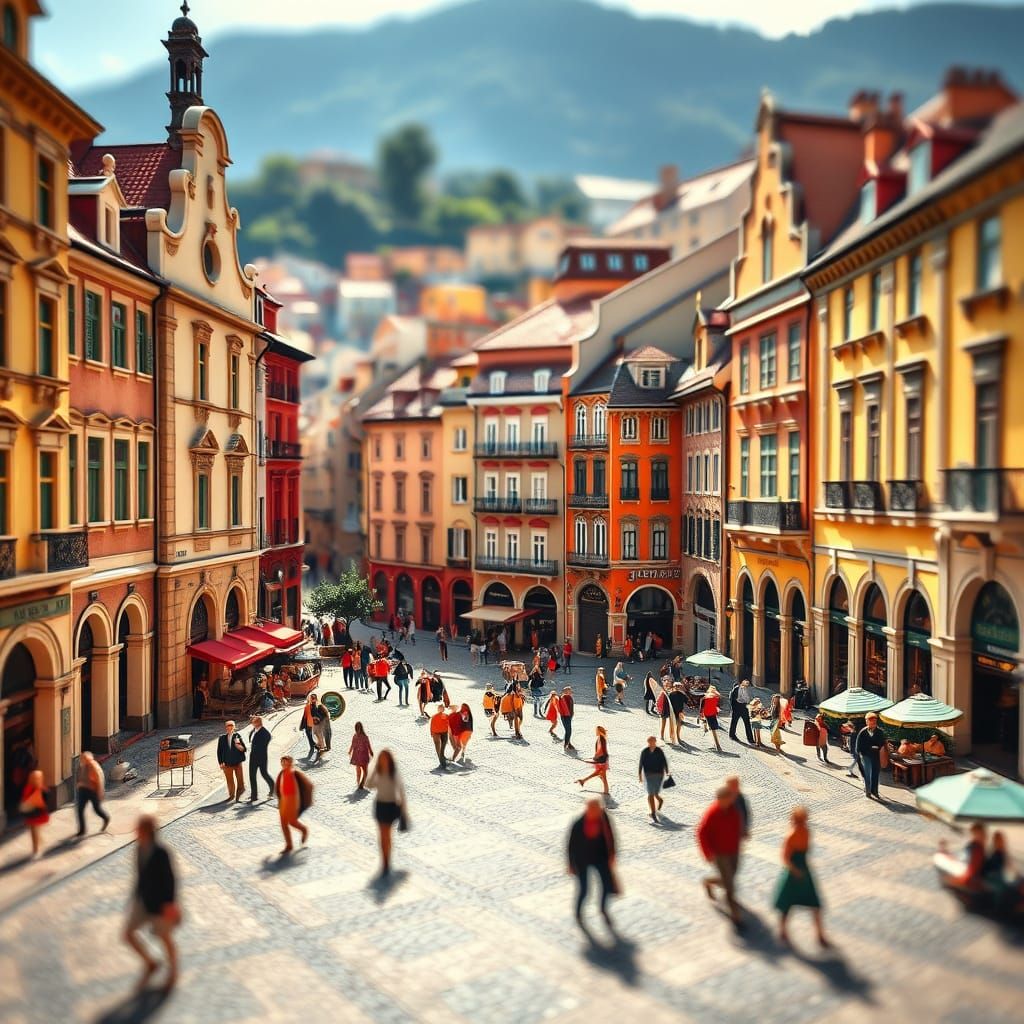 Town Square in Dreamy, Impressionistic Style