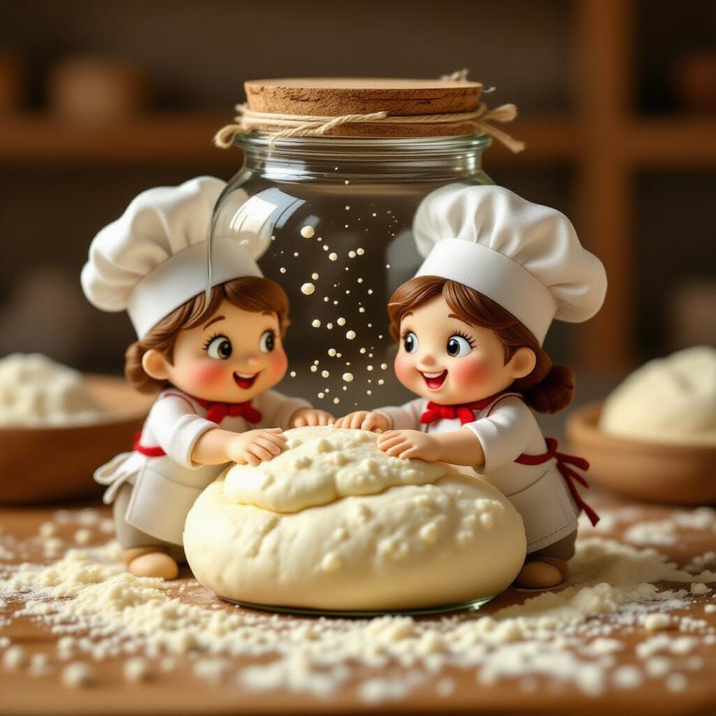 Microscopic Chefs Kneading Sourdough Starter