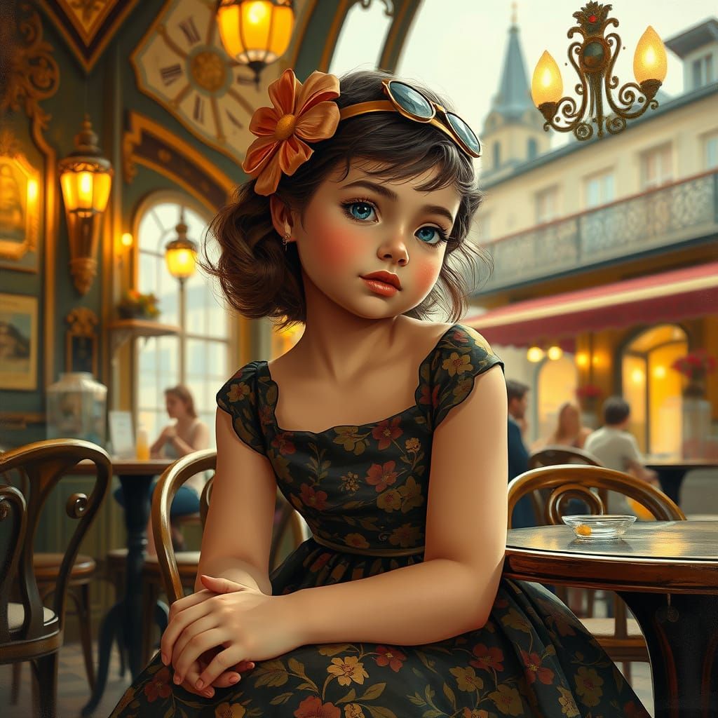 Coco in Parisian Cafe, Art Nouveau Style