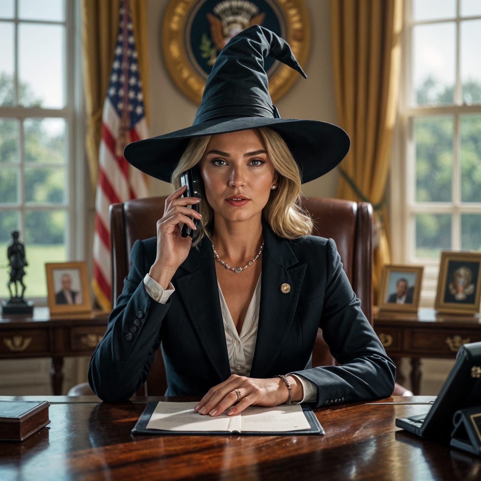 Presidential Witch in Oval Office, Hyperrealistic