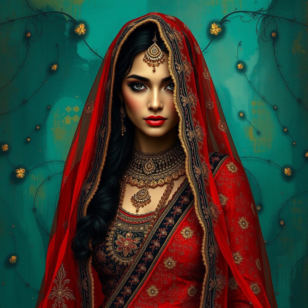 Mysterious Indian Bride in Vibrant Lehenga