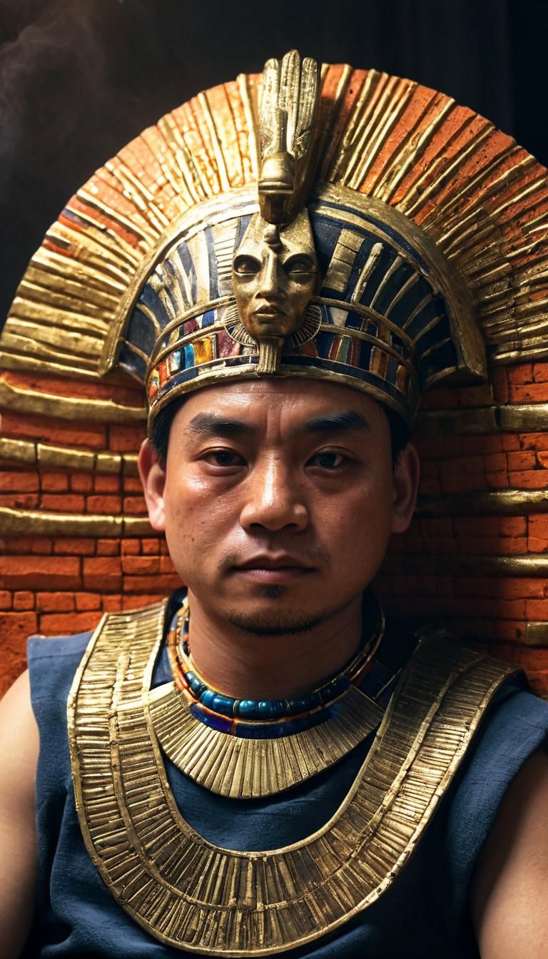 Egyptian Pharaoh Portrait with Ornate Gold Headdress